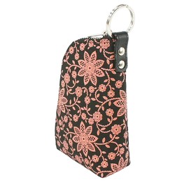 Indenya 4707-51-169 Key Case D Deer Leather Black Background x Pink Lacquer Clematis Pattern, multicolor (black / pink)