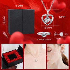 Generico Eternal Rose Box, Infinity Rose Box with Heart-Shaped Necklace and Earrings, Jewellery Gift Box, Mother's Day Gift, Rose Box, Valentine's Day, Wedding Anniversary Gifts for Her Girlfriend