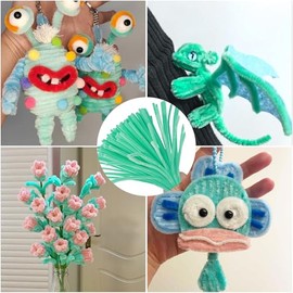 ESUOHYM 200PCS Upgraded Macaron Green Colors Pipe Cleaners Craft Chenille Stems DIY Art Supplies Colorful Thick Fluffy Fuzzy Wire Sticks Bulk for Kids and Adults (Macaron Green)