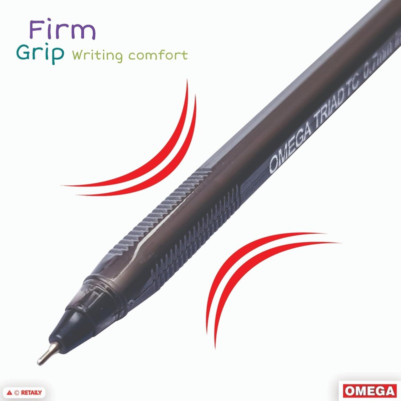OMEGA Triad-TC Ballpoint Pens, BLACK, Fine Point (0.7 mm), Pack