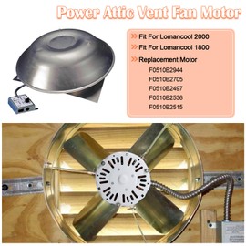 Hiorucet F0510B2944, F0510B2705 Power Attic Vent Fan Motor Replacement for Lomanco, Lomancool 2000 & 1800, F0510B2497, F0510B2536, A0416B2059 Ventilator Fan Motor Kit, 1/10 Hp, 1100 RPM, 120 Volts.