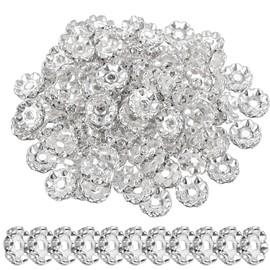 QFGasre Rhinestone Beads for Jewelry Making, 100 Pcs Glitter Wave Diamond Crystal Beads Silver Beadable Pens Round Crystal Charms for DIY Jewelry Making Craft Supplies