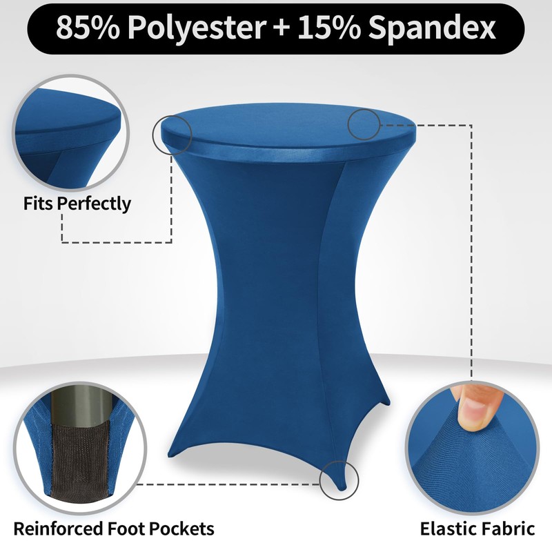 FestiCorp Spandex Blue Table Cover, Cocktail Fitted Tablecloths, Round Highboy