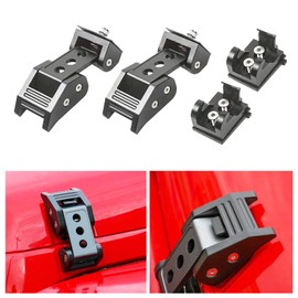 STANVEE Aluminum Hood Latches, Hood Catch Kit Compatible with Jeep Wrangler JK JKU 2007-2018 & Jeep Wrangler JL JLU Gladiator JT 2007-2021, No Drilling Required (red)