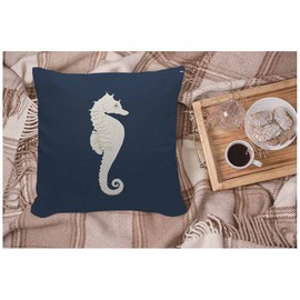 WONDERTIFY Sea Horse Cushion Cover Marine Animal Cute Hippocampus Throw Pillow Covers Cushion Case For Couch Home Decor White Navy Blue 45X45 Cm