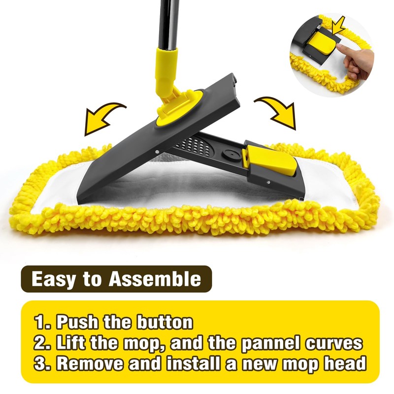 Dolanx Dust Mop with Microfiber & Chenille Pads, Dry Wet