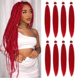 Red Braiding Hair Pre Stretched 30 inch 8 Packs Braiding hair Extensions Synthetic Crochet Braids, Hot Water Setting Professional Soft Yaki Texture ((30",Red-8P))