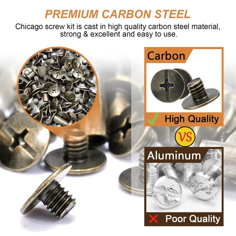 120Sets Chicago Screws, 6 Sizes Leather Rivets Assorted Kit, Chicago
