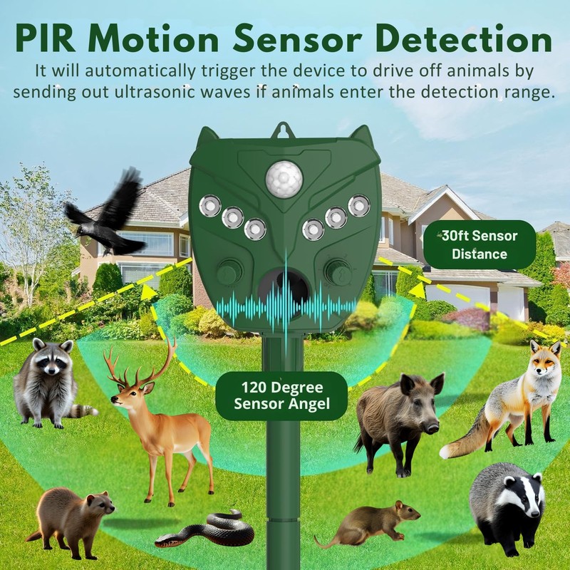 2 Pack NAVISOVL Solar Ultrasonic Animal Repellent Outdoor Cat, Squirrel,