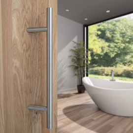 Gedotec Front Door Fitting Stainless Steel Door Fitting Round Bumper Handle Offset 45° - Model H8010 | Length 350 mm | Hole Spacing 210 mm | Rods Diameter 30 mm | 1 Piece Front Door Handle with