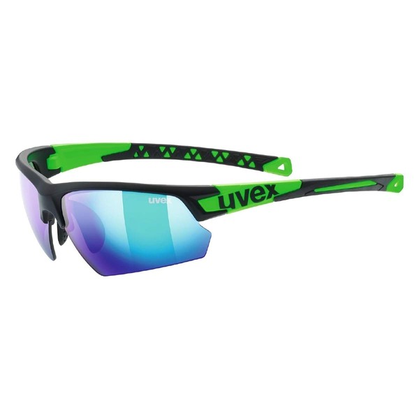 uvex Sportstyle 224 - Sports Sunglasses for Men and Women - Mirrored Lenses - Comfortable & Non-Slip - Black Matt Green/Green - One Size