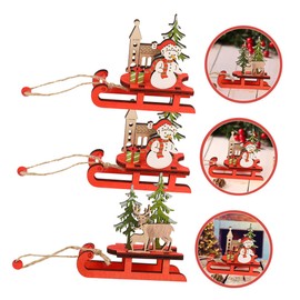 Garneck 3pcs Wooden Christmas Sleigh Miniature Sleigh Xmas Hanging Sleigh Mini Sled Ornament Santa Sleigh Ornament Santa and Sleigh Ornament Christmas Sleigh Ornament Xmas Pendants Boxwood