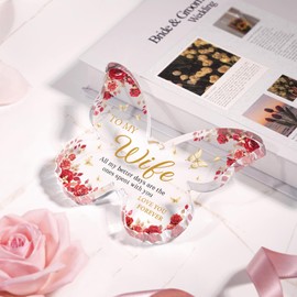 Glydein Glydein Romantic Valentines Day Gifts for Wife Her - 5x3.8x0.5 Inch Butterfly Acrylic Plaque Decor - Valentines Anniversary Christmas Mothers Day Wedding Birthday Gift for Wife