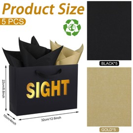 STOBOCTER 5 Senses Gift Bags for Him Her Five Senses Gift Bags with Ribbon Handles and Tissue Paper Present Wrappings for Valentine Wedding Anniversary Birthday Graduation(Black, 12.6''x8.8''x4'')