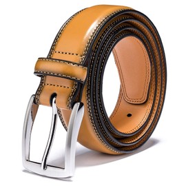 KM Legend Men's Genuine Leather Dress Belt with Premium Quality - Classic & Fashion Design for Work Business and Casual (esTan, 42)