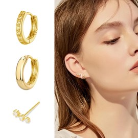 Small Gold Hoop Earrings Set for Women,Chris.W 14K Gold Plated Square Hoop Earrings Cubic Zirconia Stud Earrings Lightweight Hypoallergenic Earrings for Thanksgiving Women Girls Trendy Jewelry Gifts (2)