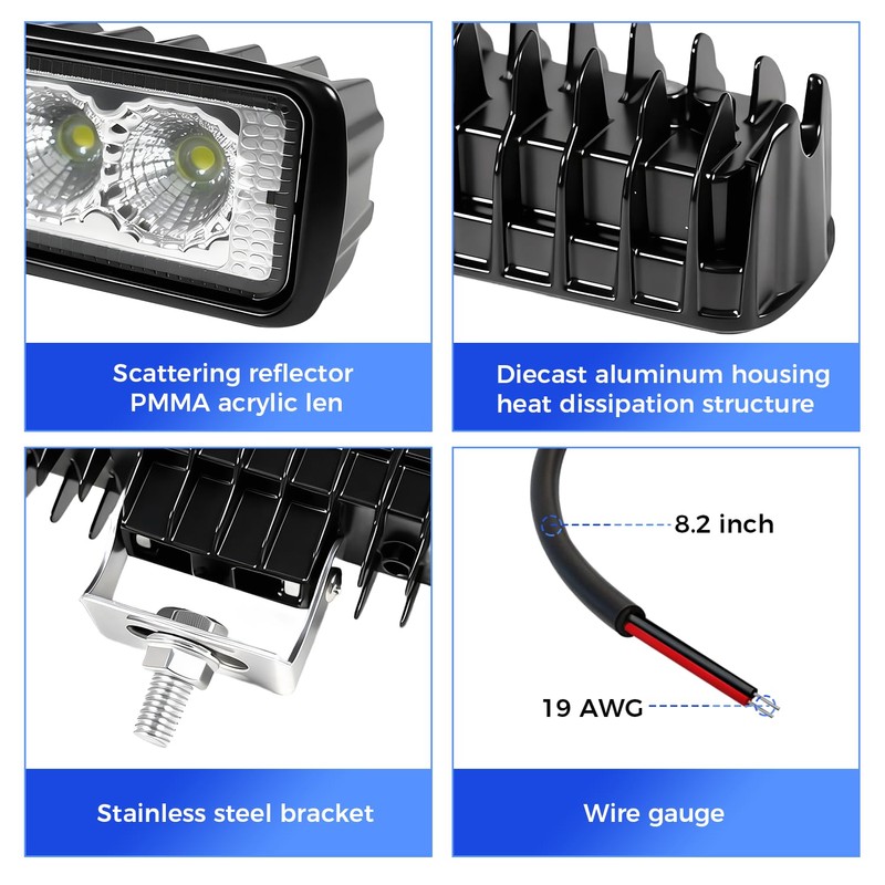 6 Inch Led Light Bar Flood Beam Aluminum 6000K White