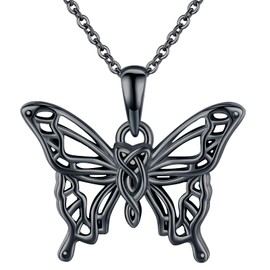 TwoAnts Butterfly Necklaces for Women 925 Sterling Silver Butterfly Jewelry Pendant Black Butterfly Necklace Gifts for Girls