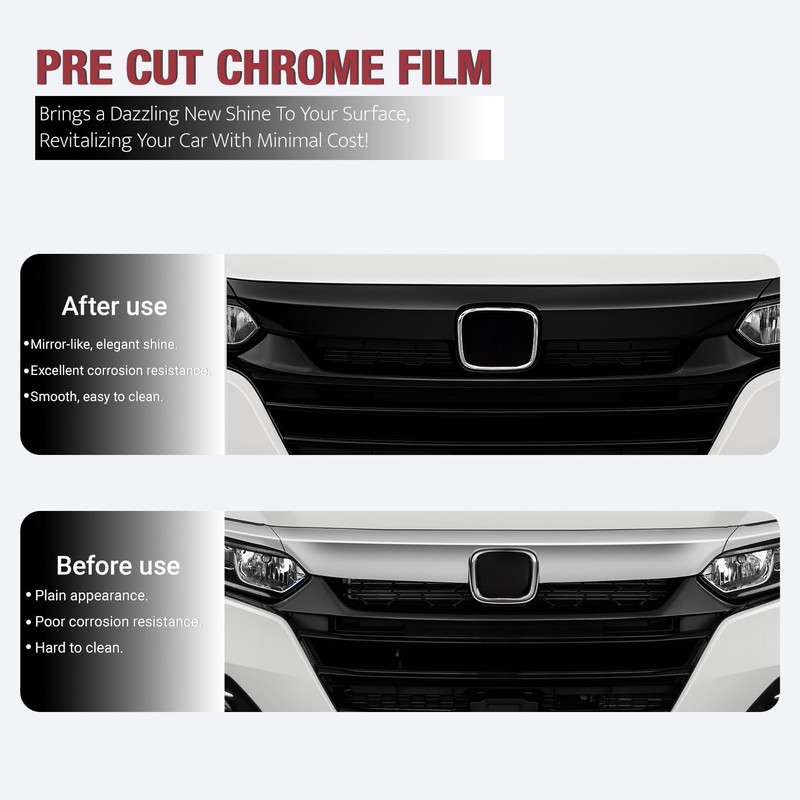 Front Bumper Chrome Delete Vinyl Wrap Overlay fit for 2018