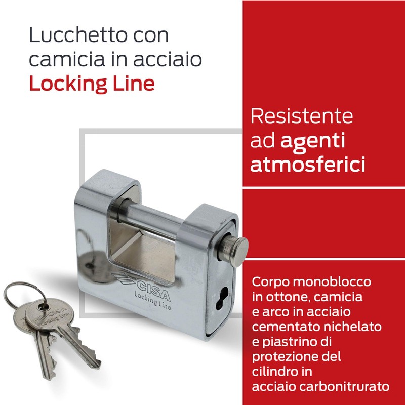 CISA 25769 Padlock Enclosed Locking Line, Steel, 80 mm