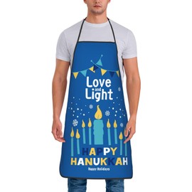 Keouip Happy Hanukkah Jewish Chanukah Holiday Chef Apron For Men Women Kitchen Baking Waterdrop Resistant Professional Cooking Aprons