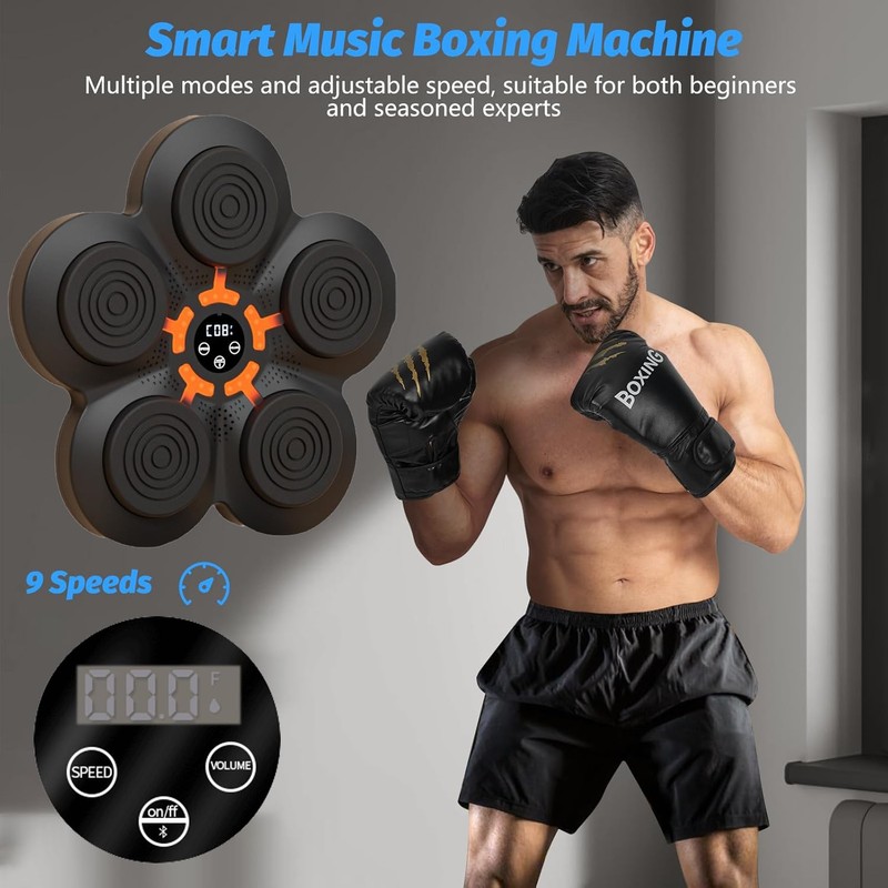 Music Boxing Machine with Boxing Gloves, Wall Mounted Smart Bluetooth