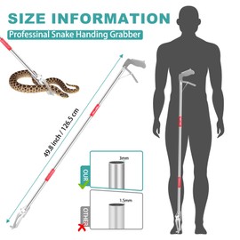 50" Collapsible Stainless Steel Snake Grabber Tool: Multi-Functional Hook, Tongs, Pole, Reacher for Safe Snake Handling and Rattlesnake Catching
