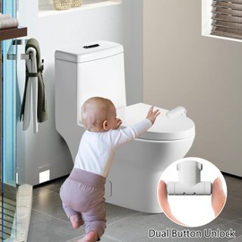 2 Pack Toilet Locks Baby Proof–Secure Toilet Seat Lock for Toddlers with Double Button Unlock, Easy to Install with Adhesive Pad,Bathroom Baby Proofing Kit