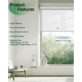 Yoolax Motorized Blinds, Light Filtering Remote Shades for Indoor Windows, Cordless Automatic Roller Shades App Control for Bedroom Living Room Office (50% Shading Jacquard White, 35" W x 72" H)