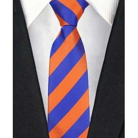 Men's Orange Royal Blue Striped Ties Trendy Patterned Fashion Suit College Dress Neckties