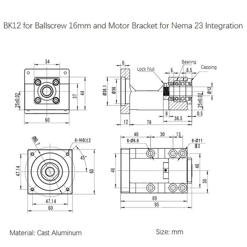 Coavoo Motor Mount and BK12 Bearing End Support Block for