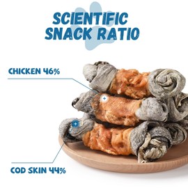 Pawmate Chicken Wrapped Cod Skin Knotted Bones-6.5", All-Natural Healthy Dog Chew Treats Fish Skin, Rich in Omega3 Protein 5-6 Pcs 10.6 OZ