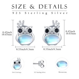 Owl Earring 925 Sterling Silver Moonstone Stud Earrings Girls Moonstone Earrings Jewellery Hypoallergenic Earrings for Women, Sterling Silver