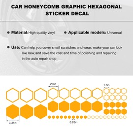 BWBWND 52 Grids Car Honeycomb Graphic Stickers, Waterproof PVC Hexagon Pattern Racing Sports Decal, Exterior Hexagonal Graphics Door Side Self-Adhesive Decor for Car Truck SUV (Yellow)