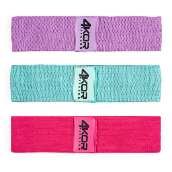 4KOR Hip Bands (3 Grippy: Pink, Aqua, Lavender) XHeavy, Medium, and Light Resistance Levels for Activating Hips and Glutes