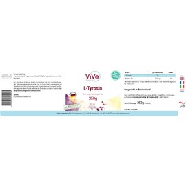L-Tyrosine Powder - 250 g - with Vitamin B6 Pyridoxine - Pure, No Additives - High Dose - Quality from Germany by ViVe Supplements