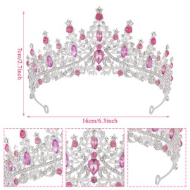 Silver Pink Rhinestone Princess Crown Headband Hair Hoops Hair Accessories Bridal Hairbands Tiara Party Headwear Wedding for Bride, Bridesmaid, Princess, Girl