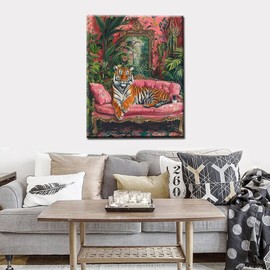 Fierce Tiger Paint by Numbers Pink Sofa Paint by Numbers Kits for Adult,Bohemia Paint by Numbers Abstract Watercolor on Canvas for Home Wall Decor without Framed 16''W x 20''H
