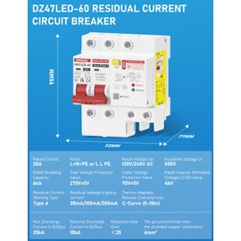 DIHOOL surge protector type A fault current circuit breaker surge arrester type 2 overcurrent protection 2 pole 20a 30ma 120V/240V DIN rail