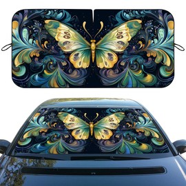 Beautiful Butterfly Car Windshield Sun Shade Fantasy Colorful Swirl Flowers Front Window Car Sun ​Shade Windshield Block UV Rays Sun Visor Protector for Car Sedan Truck SUV Accessories 59"L x 31.5"W