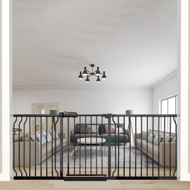 76.3-81 Inch Extra Wide Baby Gate, Pressure Mounted No Drill, Extra Wide Safety Gate for Large Entries, Black Metal with Extension Kit