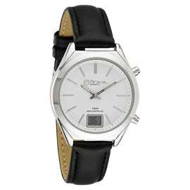 Miraval Funk-Armbanduhr mit Lederarmband Japanisches Quarzuhrwerk Funkuhr 35 mm Leder 16 mm Funksignal DCF77 Damenarmbanduhr Digitale & Analoge Anzeige Datumsanzeige