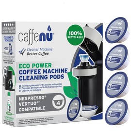 Caffenu Cleaning Pods Compatible with Nespresso Vertuo. 4 Cleaner Capsules. For Improved Coffee Flavor and Crisp Coffee. Use with Descaling Kit