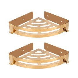 NearMoon Bathroom Corner Shelf Shower Caddy 2 Pack, No Drill, 304 Stainless Steel, with Two Hooks (Chrome Gold)