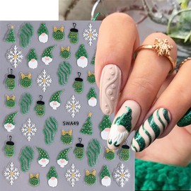 6sheets Christmas Nail Art 3D Self Adhesive Snowman, Santa Claus, Elk, Snowflake, Christmas Tree Nail Decals Winter Xmas Design Stickers for Women, Girls