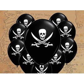 Tri Products Pirate Party 12" Black Latex Pirate & Crossbones Printed Balloons, Pack of 10