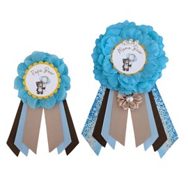 Mama Bear and Papa Bear Baby Boy Shower Ribbon Set, Boy Baby Sprinkle Teddy Bear Theme Mama And Papa Bear Pin Gift Set, Blue and Beige Mommy And Daddy To Be Buttons, Teddy Bear Corsages