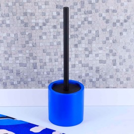 Concrete Cement Toilet Bowl Brush with Holder, Durable Bathroom Accessory Set for Deep Cleaning, Splash Guard, Replaceable Brush Head and Black Metallic Handle, Majorelle Blue