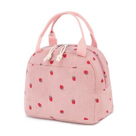 Pink Insulated Lunch Bags Strawberry Lunch Bags Cooler Tote Large Cute Lunch Bag Cream Cooler Tote Lunch Box for Women Work Picnic Camping Travel(Pink Strawberry)