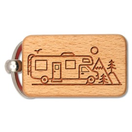 dekloaser24 Funny Keyring Camping Caravan Made of Beech Wood with Motorhome and Trees – Ideal Accessory for Campers, Bester Papa der Galaxis